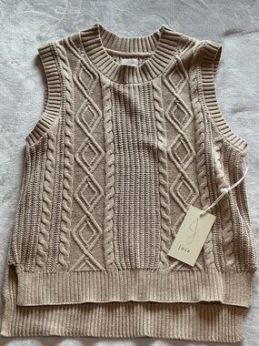 Joie Taupe Cable Knit Sleeveless Vest